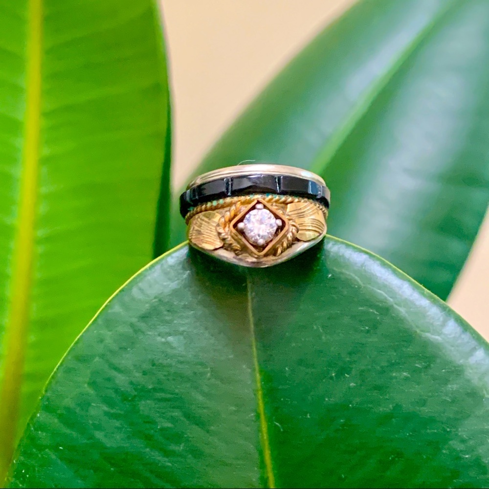 Vintage S Ray Navajo Sterling 12k Gold Onyx Ring